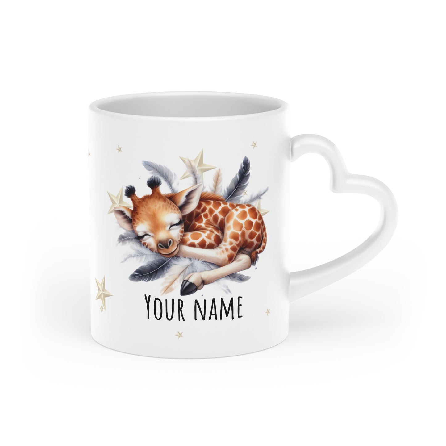 Personalized Heart Mug - Giraffe Coffee Mug with Name - Cute 11oz Cup for Coffee and Tea - Custom Gift for Animal Lovers, Couples, Kids